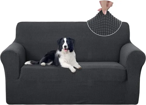 Miniatura 35 de U-NICE HOME Funda elástica para sofá, lavable, protector de muebles para sofá de 3 cojines, apta para mascotas (sofá, gris)