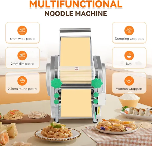 Miniatura 7 de NEWTRY Máquina para hacer pasta comercial, máquina eléctrica para hacer fideos con rodillo de masa con 2/0.236 in y 0.098 in de grosor de hoja