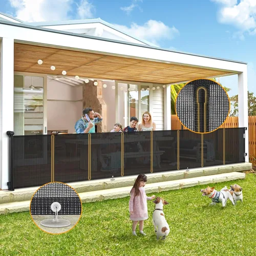 Miniatura 10 de Puertas retráctiles para bebés de 200 pulgadas extra anchas, puerta retráctil para perros de 34 pulgadas de alto para puertas, puerta retráctil Negro