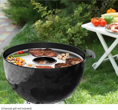 Miniatura 6 de Stanbroil Plancha redonda para parrillas Weber de carbón de 22 pulgadas, accesorio de parrilla de acero inoxidable con parte superior plana