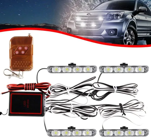 Miniatura 14 de 4 Uds Ultra Thin Amber 4LEDs luz de advertencia de emergencia luz flash estroboscópica barra de luz montaje en superficie para coche, furgoneta