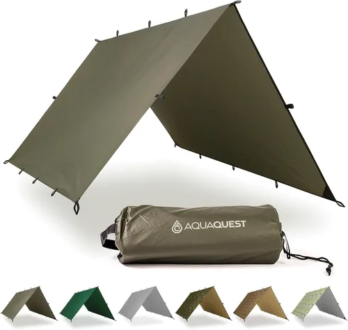 AquaQuest Lona Safari – Ligera impermeable (0.197 in) con costuras selladas Ripstop para mochileros, senderismo y camping en hamacas Verde oliva