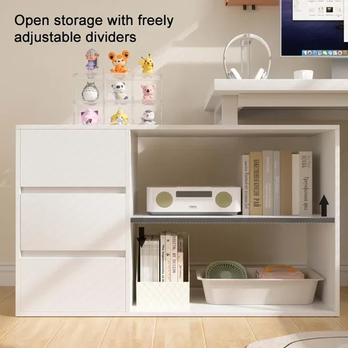 Miniatura 7 de Bobve - Escritorio en forma de L para computadora de 47 pulgadas, escritorio de oficina en casa con cajones para archivos y estantes de Blanco
