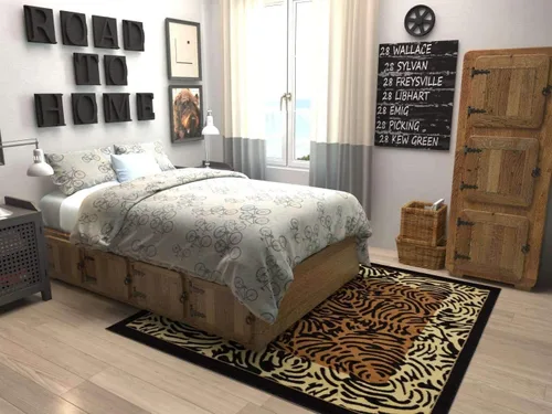 Miniatura 2 de Unique Loom Wildlife Collection - Alfombra de área inspirada en animales con diseño de bordes de tigre, 6' 0" x 6' 0", marrón claro/negro