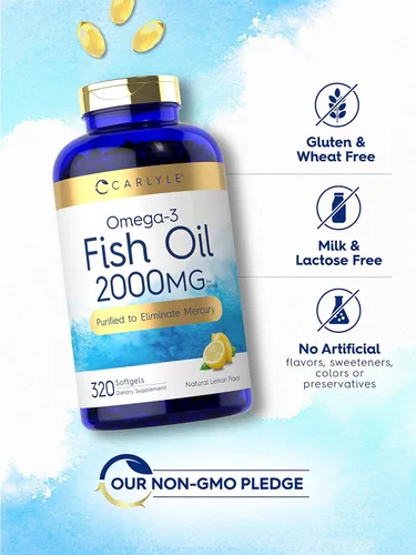 Miniatura 4 de Suplementos de aceite de pescado con Omega 3 Carlyle 2000 mg 320 cápsulas de gel EPA y DHA 600 mg de Omega-3 total Píldoras sin OGM, sin