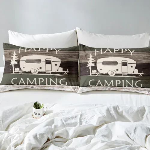 Miniatura 5 de Funda de edredón Happy Camping, juego de ropa de cama con temática de cámper para niños, funda de edredón de estilo rústico para decoración