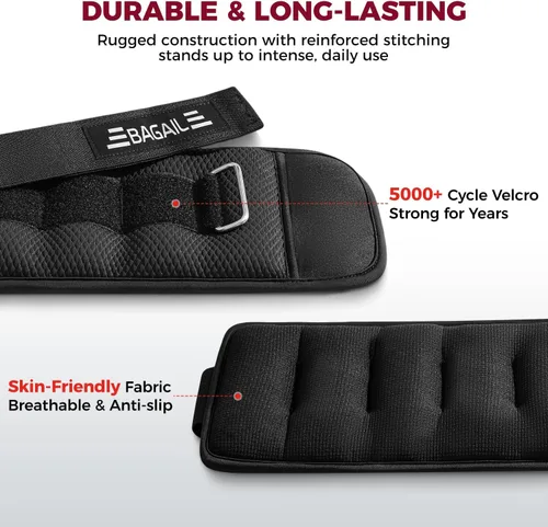 Miniatura 5 de BAGAIL Pesas de tobillo para mujeres y hombres, un par de pesas de 1/2/4/6/8/10 libras con diseño elegante y ajuste seguro para caminar, correr
