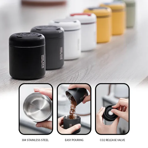 Miniatura 4 de watchget Mini recipiente de café hermético portátil para 1 taza, almacenamiento de granos de café de acero inoxidable con válvulas de liberación