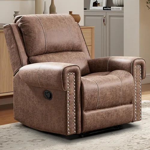 EBELLO Silla reclinable individual manual, silla reclinable de piel sintética para adultos, sofá reclinable individual con relleno, remache vintage