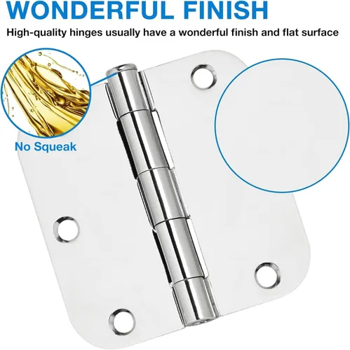 Miniatura 3 de 12 paquetes de bisagras de puerta redondeadas de 3.5 pulgadas, 5/8" de radio, bisagras pulidas de cromo para puertas interiores de dormitorio, casa