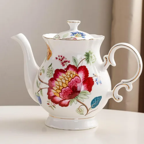 Miniatura 3 de Tetera de flores de cerámica de estilo europeo, olla de café, olla de agua, regalo de porcelana, grande, 5.5 tazas (1, azul y rojo)
