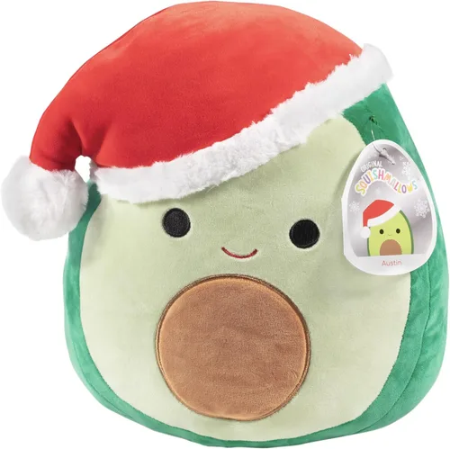 Squishmallows Original Grande de 12" Austin el Santa de Navidad Aguacate - Peluche Oficial de Jazwares para las Fiestas - Juguetes de Animales de