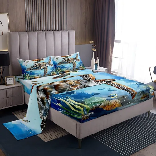 Miniatura 24 de Erosebridal Juego de sábanas de ballena náutica, tamaño individual, juego de ropa de cama vintage azul con ondas oceánicas para niños y niñas