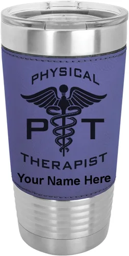 Miniatura 19 de LaserGram Taza aislada al vacío de 20 onzas, fisioterapeuta PT, grabado personalizado incluido (piel sintética, estilo béisbol)