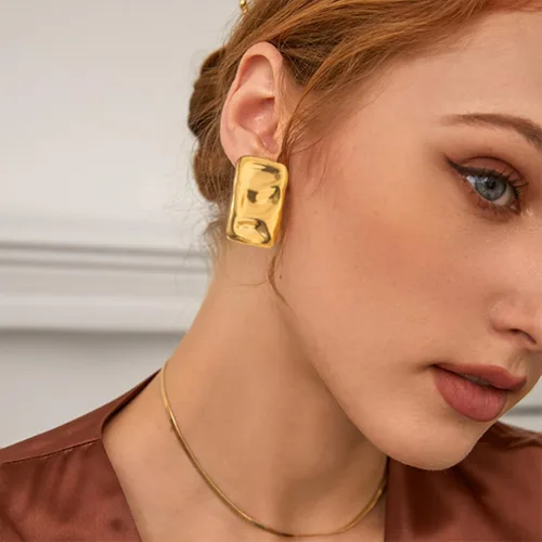 Miniatura 4 de Aretes rectangulares dorados gruesos para mujer, delicados y gruesos, aretes geométricos minimalistas para mujeres y niñas