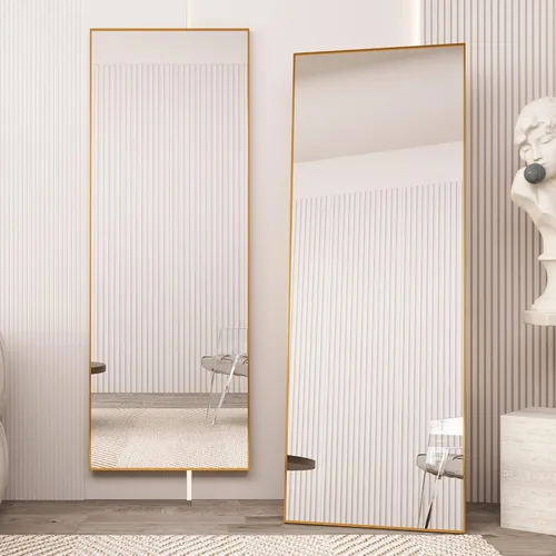 Miniatura 15 de Beauty4U Espejo grande de longitud completa de 71 x 32 pulgadas con soporte, espejo dorado de cuerpo completo, marco de metal, espejo templado
