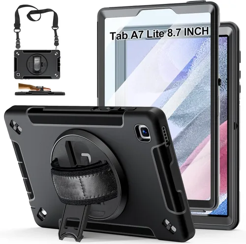 Miniatura 11 de Funda para Galaxy Tab Active 5 Pro 2025/4 Pro 2022/2019 de 10.1 Pulgadas: TPU con Soporte - Protector de Pantalla - Correa de Mano - Correa de Negro