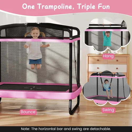 Miniatura 3 de Giantex Trampolín de 6 pies para niños con columpio, trampolines para niños pequeños con red de seguridad, aprobado por ASTM, mini trampolín Rosa