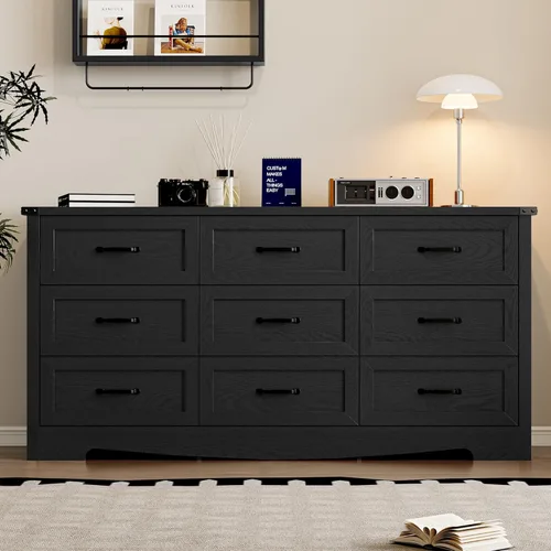 Miniatura 3 de BORNOON - Cómoda de 9 cajones para el dormitorio, cómoda de madera moderna con manijas de metal, diseño antivuelco, organizador de almacenamiento