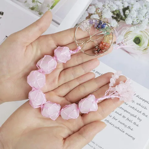 Miniatura 7 de Adornos colgantes de piedras de chakra del árbol de la vida, espejos retrovisores de automóvil, decoración de cristal curativo, accesorios