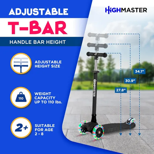 Miniatura 2 de HighMaster - Patinete para niños – Patinete de 3 ruedas para niños y niños pequeños – Manillar ajustable con luces LED en las ruedas – Diversión
