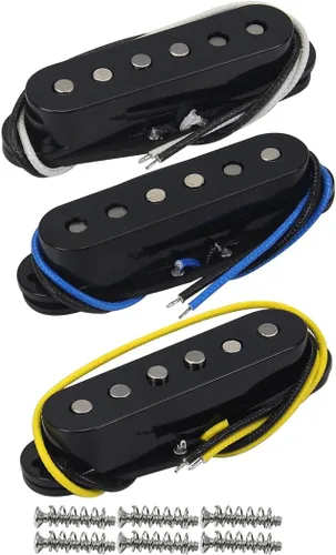 FLEOR Juego de pastillas de bobina única Alnico 5 para guitarra Cuello/Medio/Puente Staggered, Negro