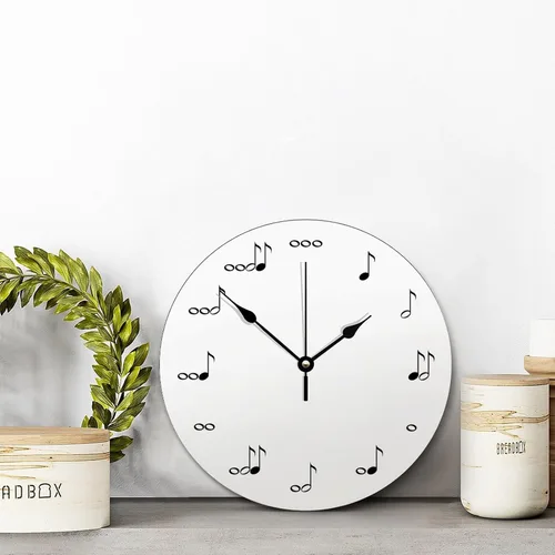 Miniatura 6 de Reloj de pared con diseño de notas musicales cuadradas de 10 pulgadas, reloj de pared de madera con patrón blanco, silencioso, sin tictac, funciona