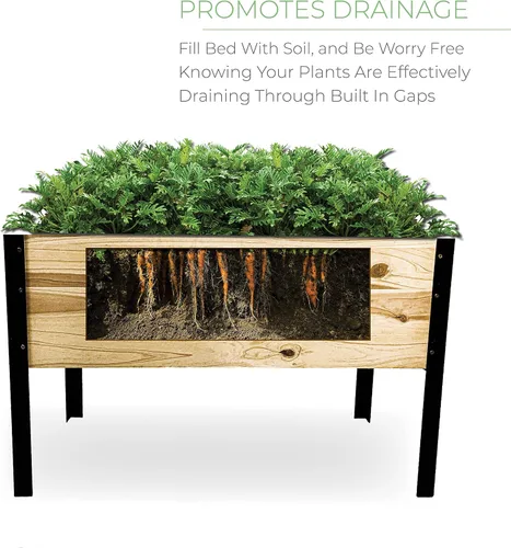 Miniatura 5 de Maceta elevada de madera con patas de acero, kit de cama de jardín para patio al aire libre para cultivar verduras, madera natural resistente a