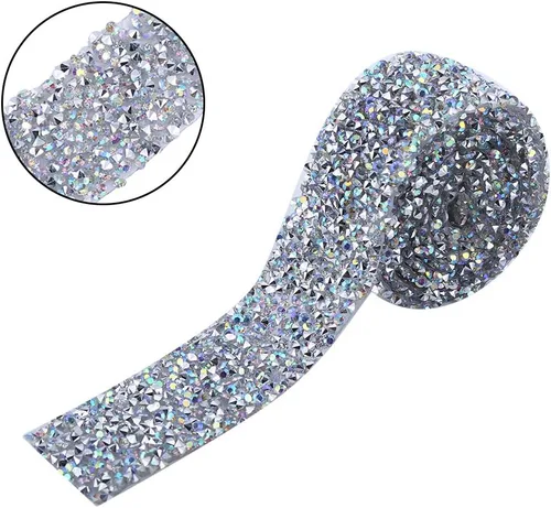 Miniatura 6 de 1 yarda 1.2 in ancho brillante pegamento trasero cristal Rhinestone cinturón de bandas decorativas (color AB)