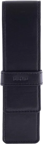 DiLoro Estuche doble de cuero para lápices para dos bolígrafos y lápices (negro)