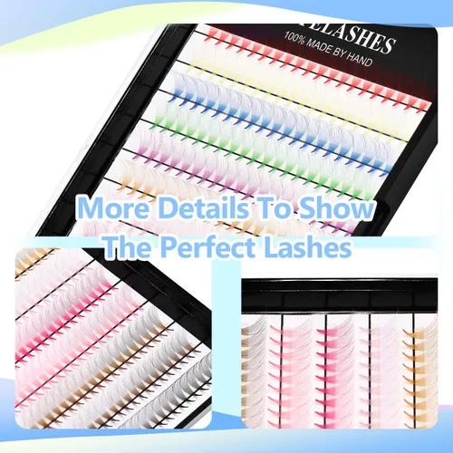 Miniatura 5 de 12 colores mezclados, 240 abanicos prefabricados 10D, extensiones de pestañas naturales de volumen largo, suaves y ligeras, coloridas pestañas
