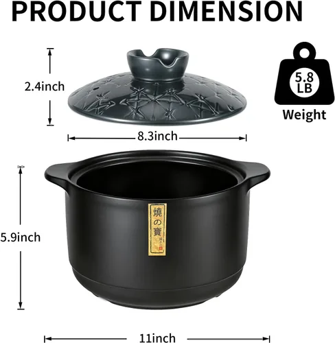 Miniatura 2 de Olla de cerámica - Donabe japonés/cazuela china/olla de arcilla - azul 4.2L/4.4QT con tapa