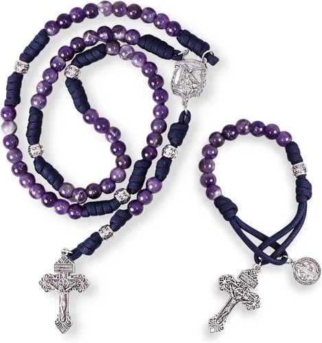 Miniatura 10 de Nazareth Store Rosario de cuerda de paracaídas de San Miguel, collar de rosario resistente y rosario de una década, cuentas de piedra natural