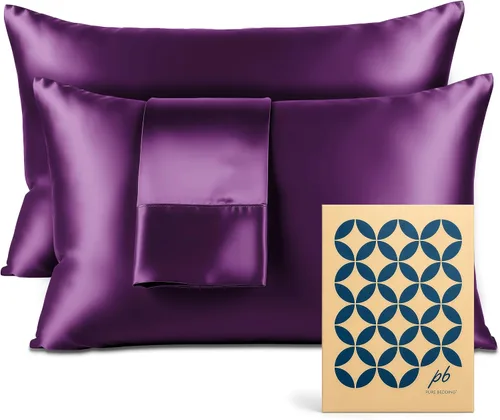 Miniatura 44 de Pure Bedding Sábanas de satén individuales [3 piezas, plateadas] Juego de sábanas sedosas de lujo para hotel, juego de sábanas de microfibra extra