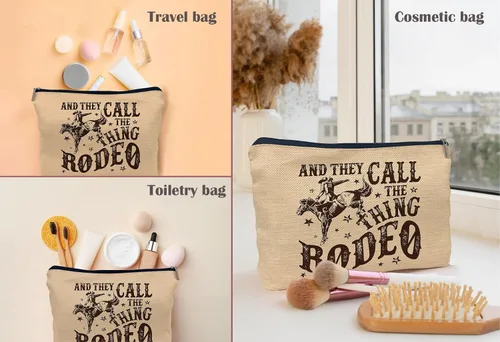 Miniatura 5 de Bolsa de maquillaje retro del oeste con diseño floral, calavera, cactus, paisaje, bolsa de cosméticos para maquillaje, bolsa pequeña con cremallera