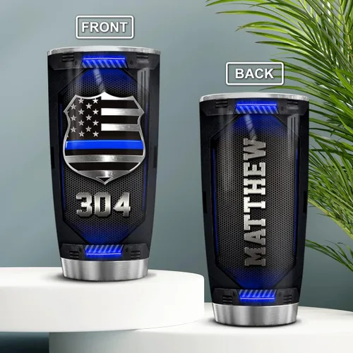 Miniatura 5 de winorax Regalos de policía - Vaso personalizado de línea azul delgada con la bandera de Estados Unidos, Academia de Policía, regalos de graduación