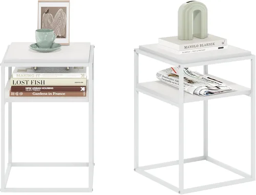 Miniatura 11 de Furinno JAYA Mesa auxiliar ovalada de diseño simple con contenedor, roble blanco/cromo