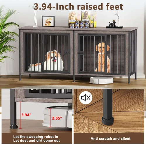 Miniatura 3 de EasyCom - Mueble jaula para 1 o 2 perros, individual o doble, resistente jaula para interiores, base de televisión, mediano, 63 pulgadas de largo