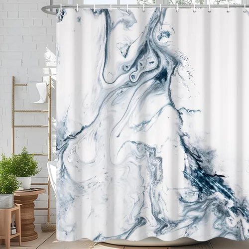 Miniatura 17 de Cortina de ducha abstracta de mármol negro gris y dorado con grietas, cortina de baño moderna ombre impresa, cortina impermeable y lavable de tela
