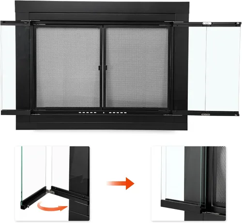 Miniatura 3 de Stanbroil Puerta de Chimenea de Cristal Estilo Bi-fold, Acabado Negro, Grande, Puerta de Pantalla Decorativa para Chimenea y Accesorios