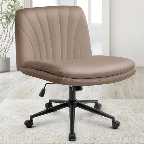 Miniatura 15 de Orange Factory Silla Criss Cross con Ruedas Silla de Escritorio de Tocador Ancha y Cómoda Base Dual de Cuero sin Brazos Ajustable Giratoria