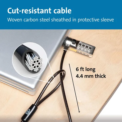 Miniatura 5 de Kensington Cable de Combinación con Barra en T Ranura de Bloqueo Estándar para Laptops, Contraseña Restablecible de 4 Dígitos con Cable de 6 Pies