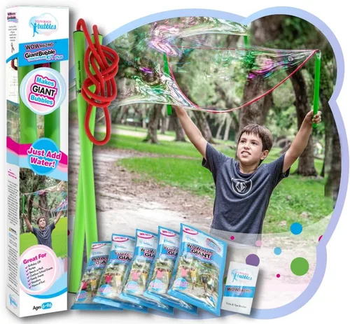 Miniatura 9 de WOWmazing Kit Grab-N-Go: Incluye varita, concentrado de burbujas gigante, cubo y folleto de consejos y trucos Juguete al aire libre para niños