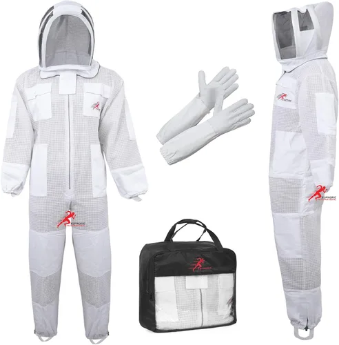 Eufórico traje de abeja de 3 capas, traje de apicultura ventilado, traje de apicultor a prueba de picaduras, traje de cerco de velo de abeja con