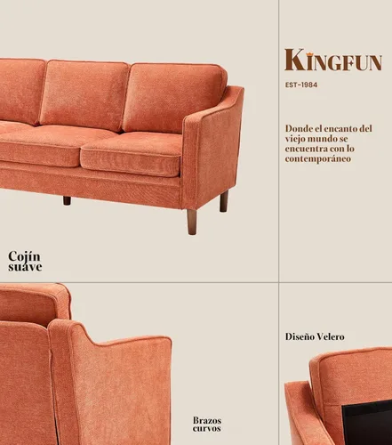Miniatura 7 de Kingfun Sofá de felpilla de 80 pulgadas, sofá de 3 plazas, sofás modernos de mediados de siglo con patas de madera maciza para sala de estar