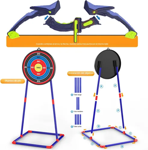 Miniatura 5 de Paquete de 2 conjuntos de arco y flecha para niños, conjunto de tiro con arco con luces con 14 flechas de ventosa, objetivos de tiro con arco