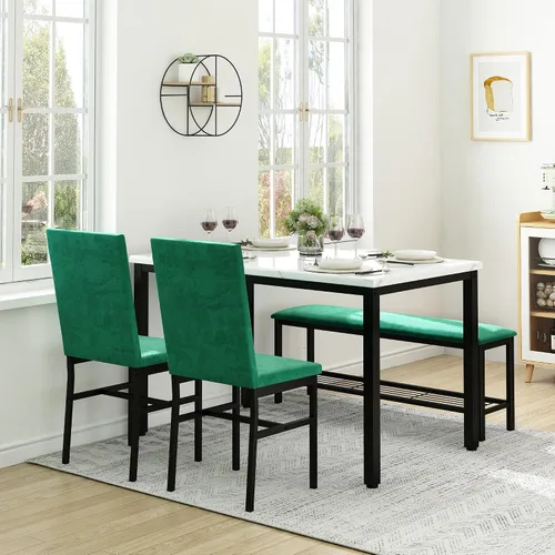 Miniatura 10 de YOFE Juego de mesa de comedor para 4, mesa de cocina de mármol sintético, juego de sillas de mesa de cocina con sillas de terciopelo, banco con red