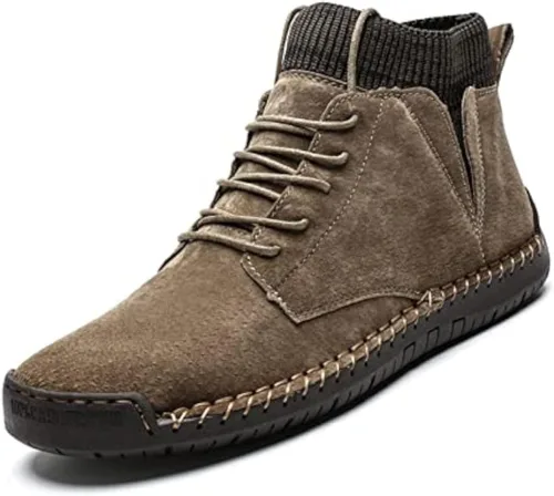 Mocasines vintage con cordones cosidos a mano para hombre, botas de vestir Chukka con cordones, botas de vestir para motocicleta, botas de tobillo