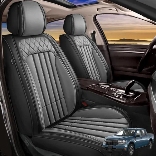 Miniatura 33 de Juego de fundas de asiento de automóvil para GMC Canyon 2015-2025, juego de fundas de asiento delantero de cuero con soporte lumbar, protector
