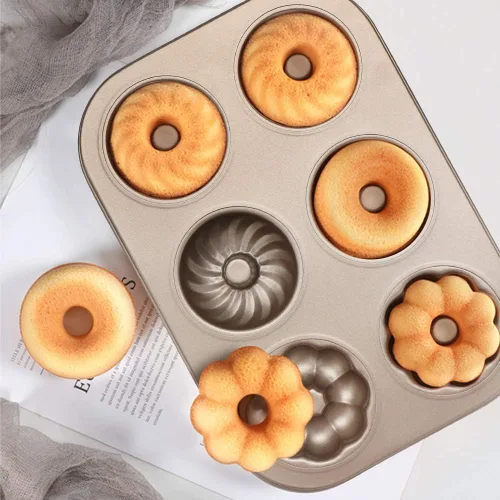 Miniatura 2 de Beasea Moldes de dona para hornear 6 cavidades, 2 unidades de mini molde para hornear donas pequeñas, antiadherente, bandeja de acero al carbono